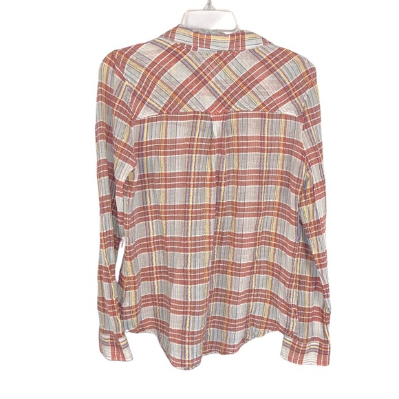 Free People We the Free Plaid Crepe Crinkle Boho Festival Button Down Shirt Med - Picture 4 of 12